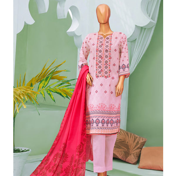 Minahil Printed Lawn Embroidered 3Pcs Suit with Bember Dupatta - 2