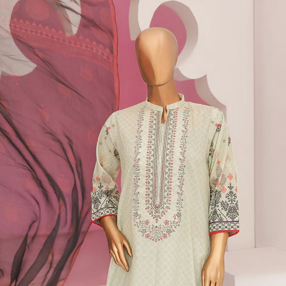 Mishal Printed Lawn Embroidered 3Pcs Suit with Bember Dupatta - 9, Women, 3Pcs Shalwar Suit, Leeds Textile, Chase Value