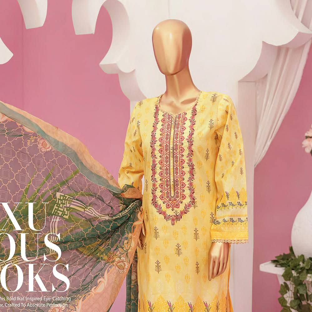 Mishal Printed Lawn Embroidered 3Pcs Suit with Bember Dupatta - 1, Women, 3Pcs Shalwar Suit, Leeds Textile, Chase Value