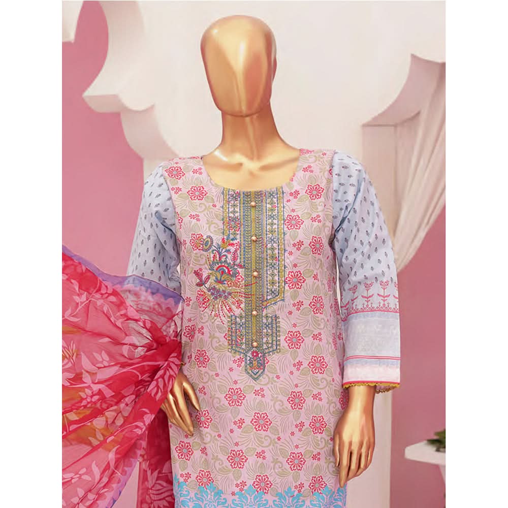 Mishal Printed Lawn Embroidered 3Pcs Suit with Bember Dupatta - 6, Women, 3Pcs Shalwar Suit, Leeds Textile, Chase Value