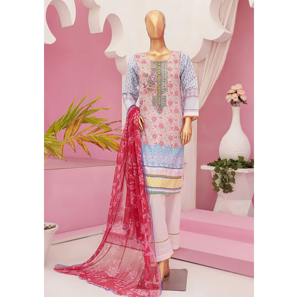 Mishal Printed Lawn Embroidered 3Pcs Suit with Bember Dupatta - 6, Women, 3Pcs Shalwar Suit, Leeds Textile, Chase Value