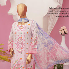 Mishal Printed Lawn Embroidered 3Pcs Suit with Bember Dupatta - 3