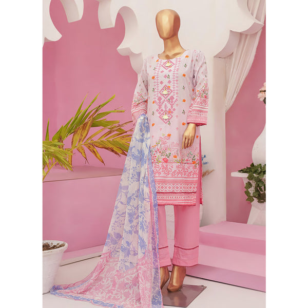 Mishal Printed Lawn Embroidered 3Pcs Suit with Bember Dupatta - 3