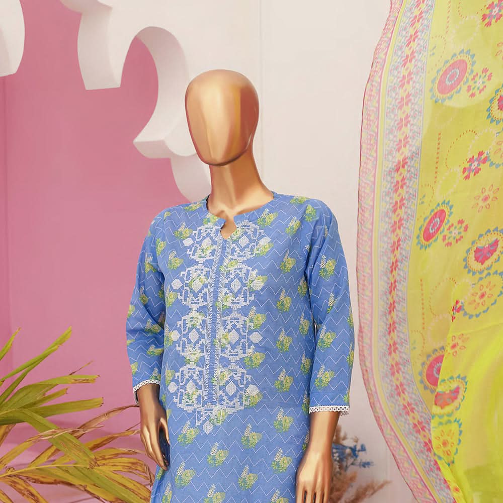 Mishal Printed Lawn Embroidered 3Pcs Suit with Bember Dupatta - 5, Women, 3Pcs Shalwar Suit, Leeds Textile, Chase Value