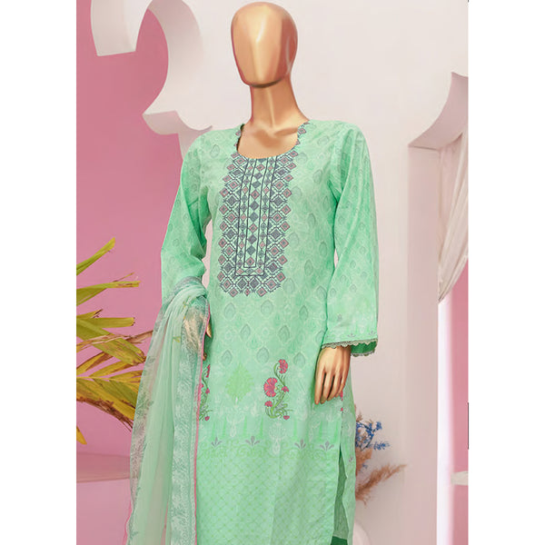 Mishal Printed Lawn Embroidered 3Pcs Suit with Bember Dupatta - 4