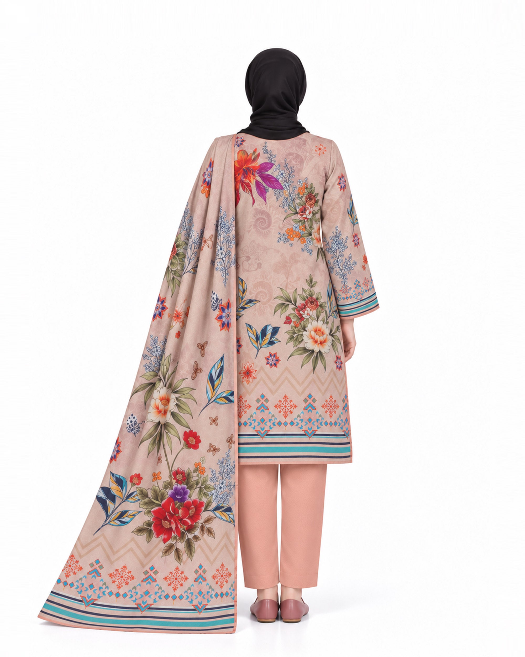 Al Jannat Karandi Printed Suit - 3 Pc