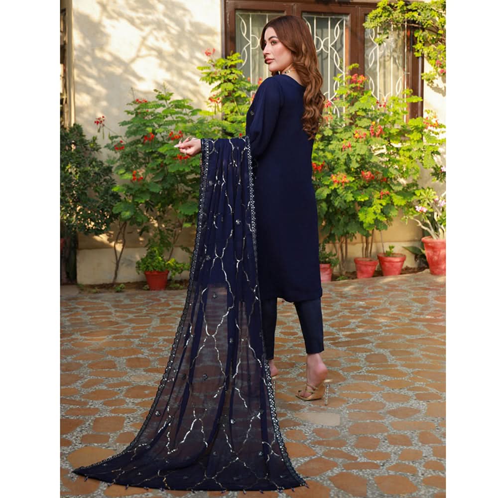 Schick Munsha Chiffon Fancy Embroidered Semi Stich 3Pcs Suit - 5, Women, 3Pcs Shalwar Suit, Mi Creation, Chase Value