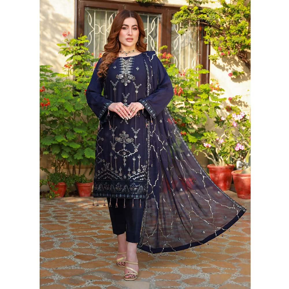 Schick Munsha Chiffon Fancy Embroidered Semi Stich 3Pcs Suit - 5, Women, 3Pcs Shalwar Suit, Mi Creation, Chase Value