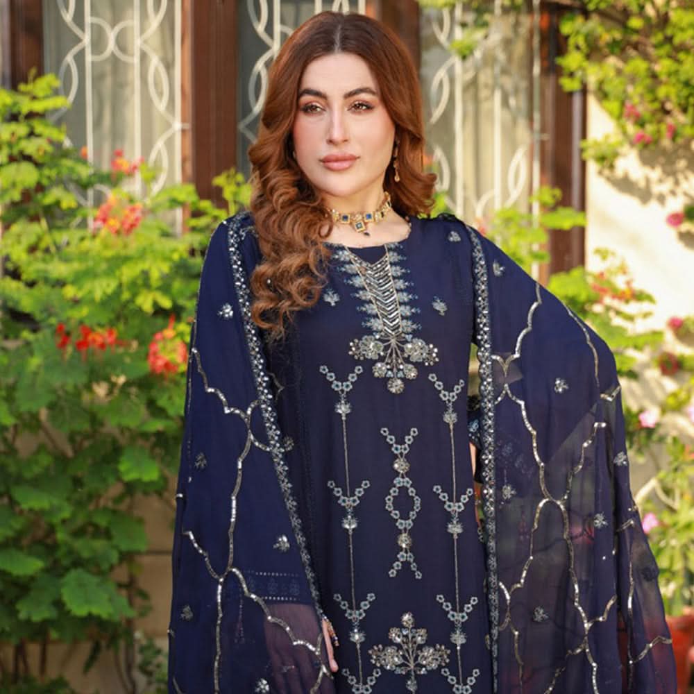 Schick Munsha Chiffon Fancy Embroidered Semi Stich 3Pcs Suit - 5, Women, 3Pcs Shalwar Suit, Mi Creation, Chase Value