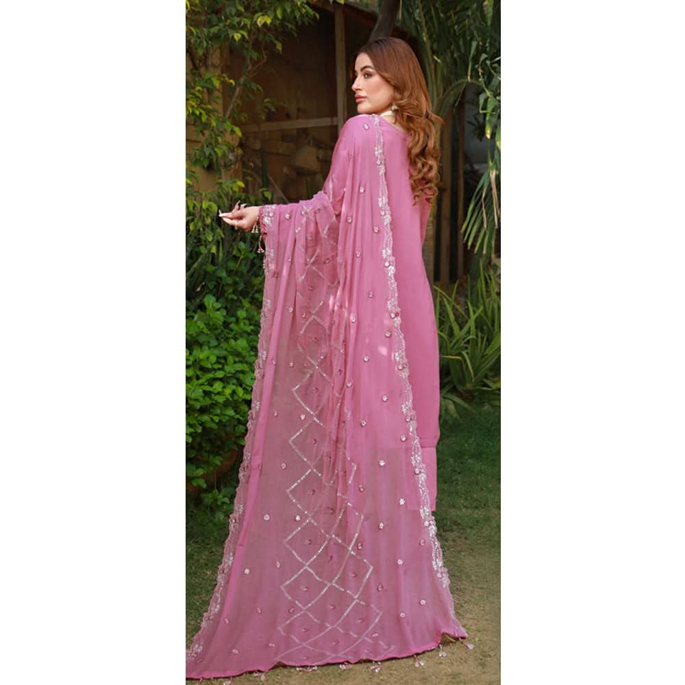 Schick Munsha Chiffon Fancy Embroidered Semi Stich 3Pcs Suit - 2, Women, 3Pcs Shalwar Suit, Mi Creation, Chase Value