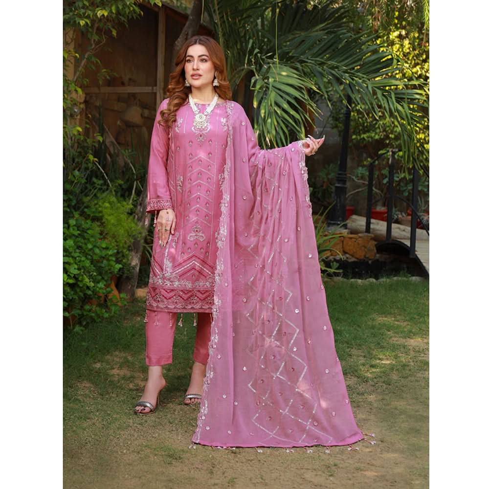 Schick Munsha Chiffon Fancy Embroidered Semi Stich 3Pcs Suit - 2, Women, 3Pcs Shalwar Suit, Mi Creation, Chase Value