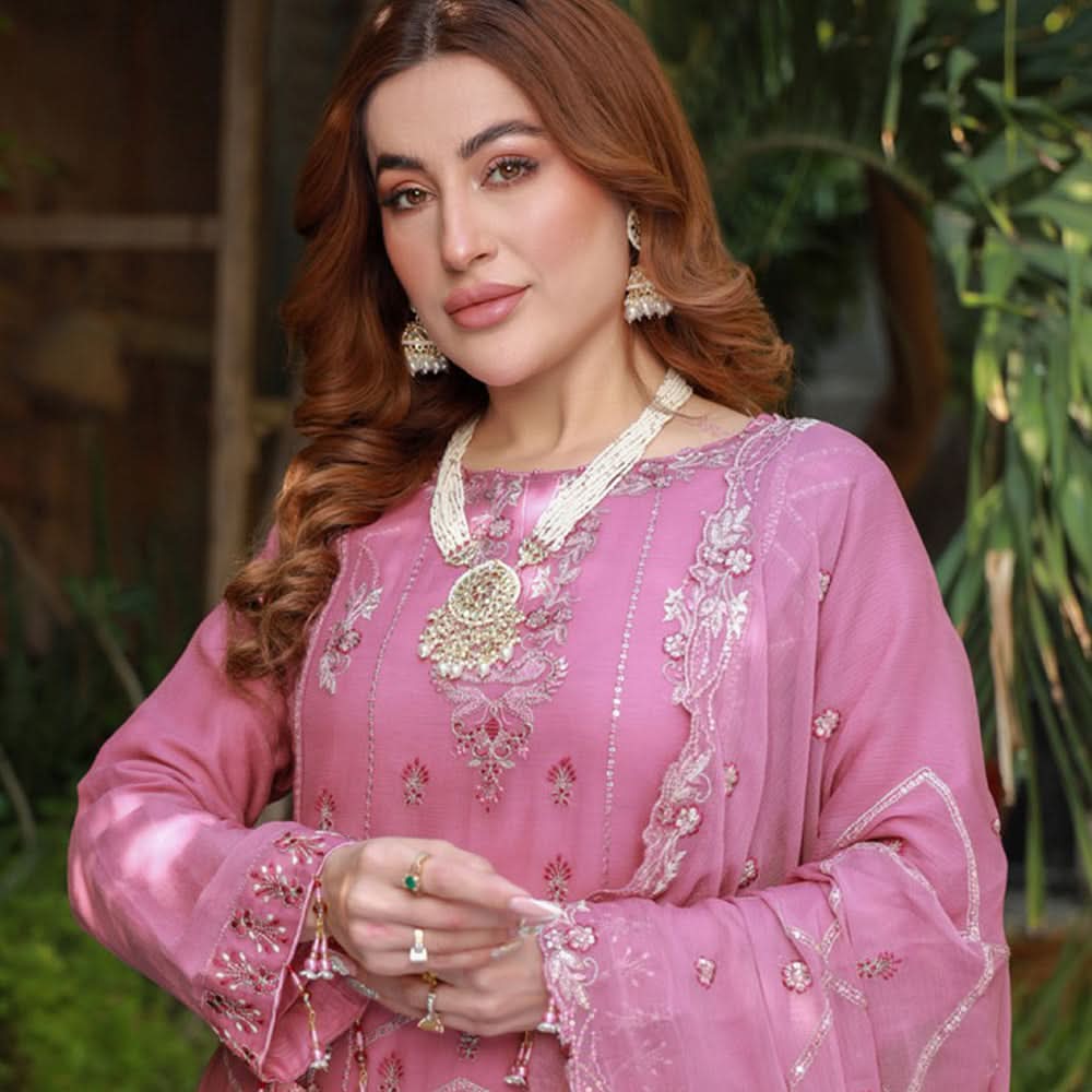 Schick Munsha Chiffon Fancy Embroidered Semi Stich 3Pcs Suit - 2, Women, 3Pcs Shalwar Suit, Mi Creation, Chase Value