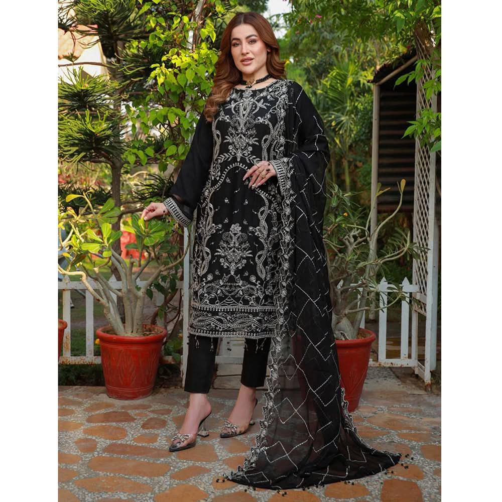 Schick Munsha Chiffon Fancy Embroidered Semi Stich 3Pcs Suit - 6, Women, 3Pcs Shalwar Suit, Mi Creation, Chase Value