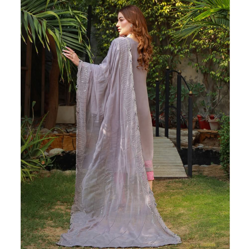 Schick Munsha Chiffon Fancy Embroidered Semi Stich 3Pcs Suit - 1, Women, 3Pcs Shalwar Suit, Mi Creation, Chase Value