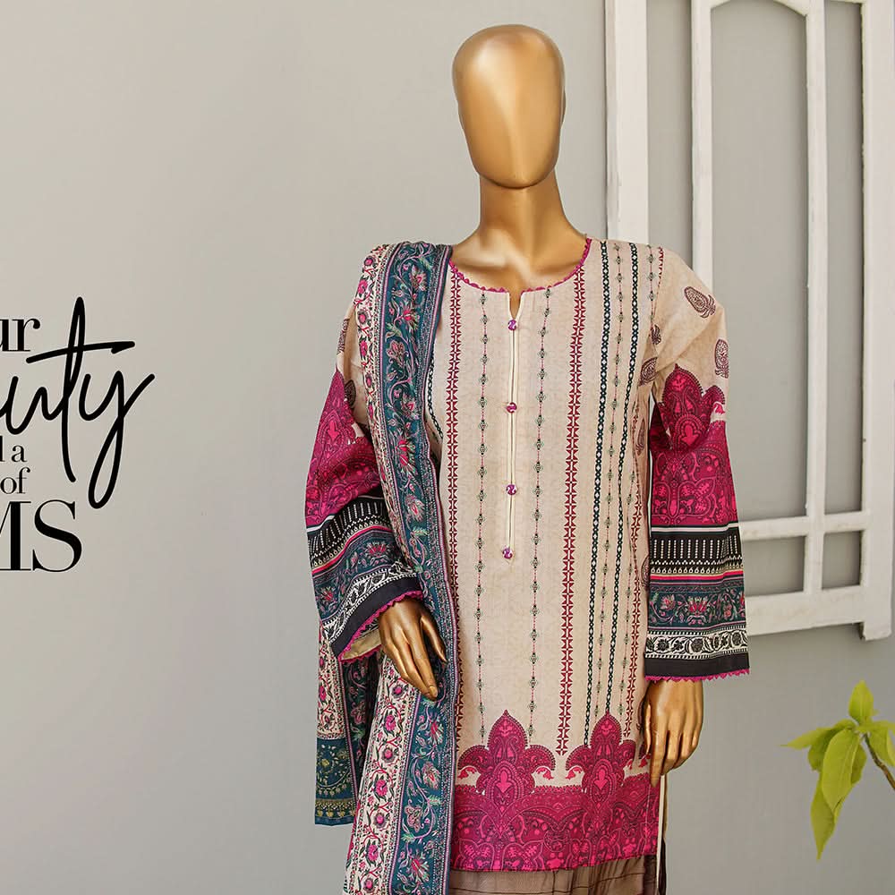 Musfirah Digital Lawn Printed 3Pcs Unstitched Suit, Women, 3Pcs Shalwar Suit, Leeds Textile, Chase Value