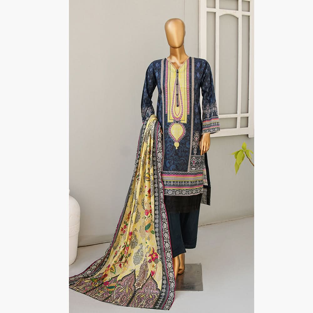 Musfirah Digital Lawn Printed 3Pcs Unstitched Suit, Women, 3Pcs Shalwar Suit, Leeds Textile, Chase Value