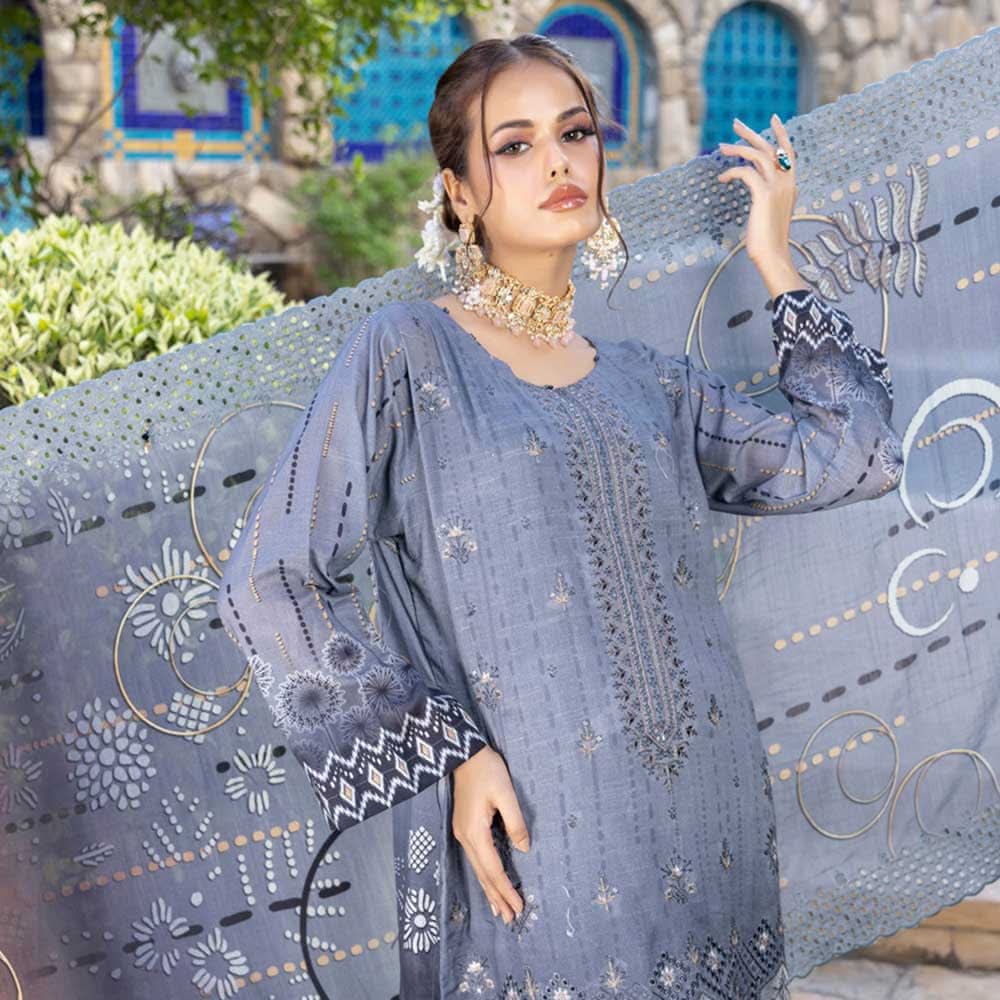 Schick Natasha Slub Lawn Embroidered Unstitched 3Pcs Suit - 6, Women, 3Pcs Shalwar Suit, MI Creation, Chase Value