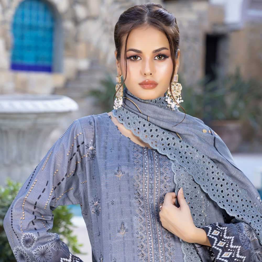 Schick Natasha Slub Lawn Embroidered Unstitched 3Pcs Suit - 6, Women, 3Pcs Shalwar Suit, MI Creation, Chase Value