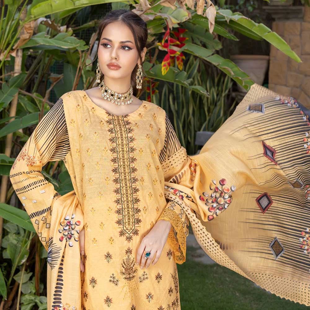 Schick Natasha Slub Lawn Embroidered Unstitched 3Pcs Suit - 7, Women, 3Pcs Shalwar Suit, MI Creation, Chase Value