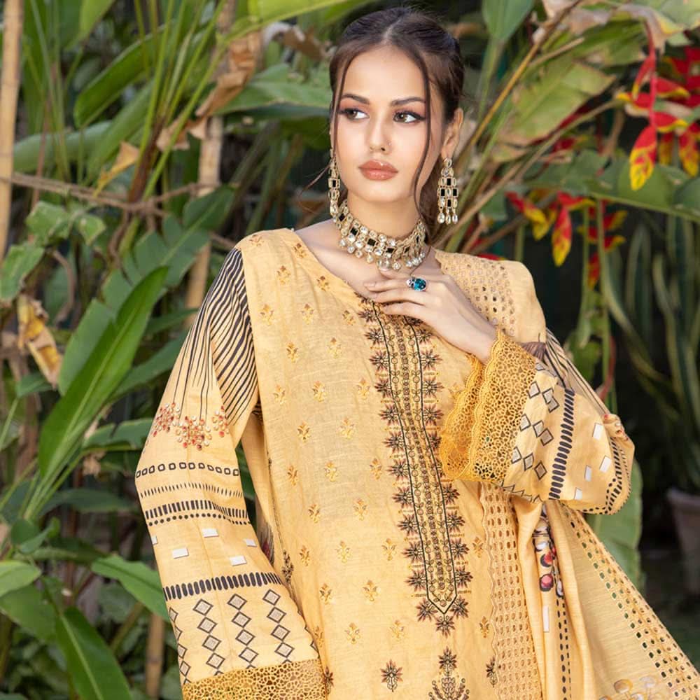 Schick Natasha Slub Lawn Embroidered Unstitched 3Pcs Suit - 7, Women, 3Pcs Shalwar Suit, MI Creation, Chase Value