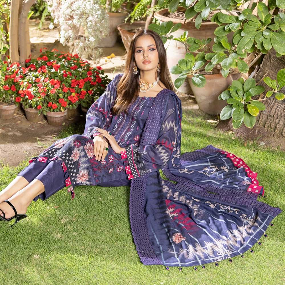 Schick Natasha Slub Lawn Embroidered Unstitched 3Pcs Suit - 8, Women, 3Pcs Shalwar Suit, MI Creation, Chase Value