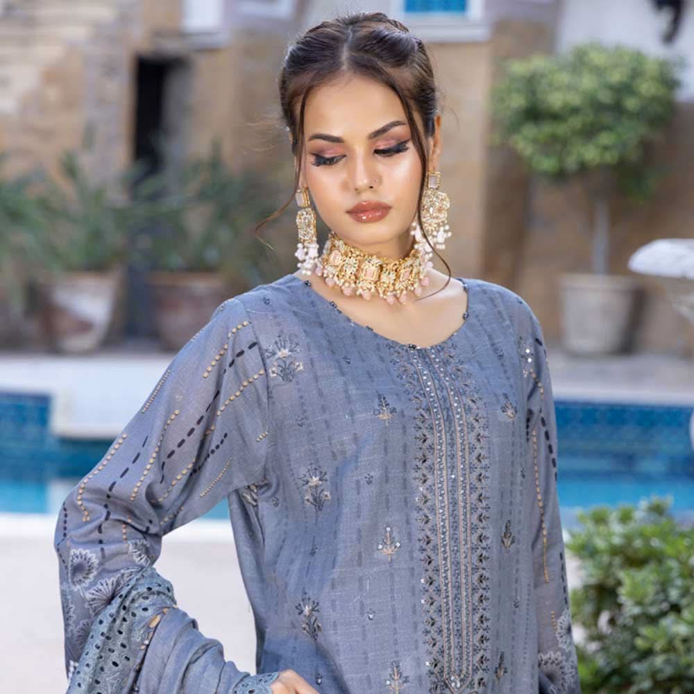 Schick Natasha Slub Lawn Embroidered Unstitched 3Pcs Suit - 6, Women, 3Pcs Shalwar Suit, MI Creation, Chase Value