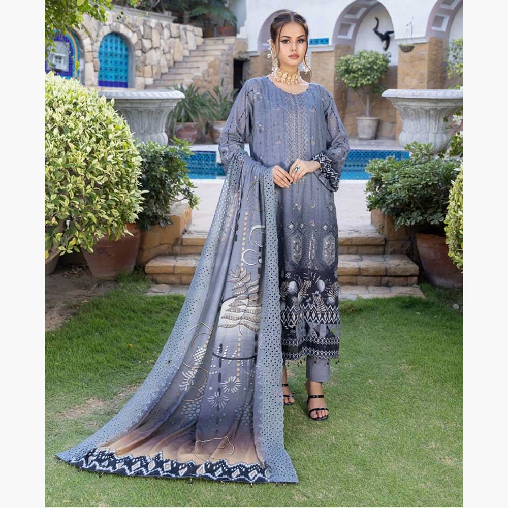 Schick Natasha Slub Lawn Embroidered Unstitched 3Pcs Suit - 6, Women, 3Pcs Shalwar Suit, MI Creation, Chase Value