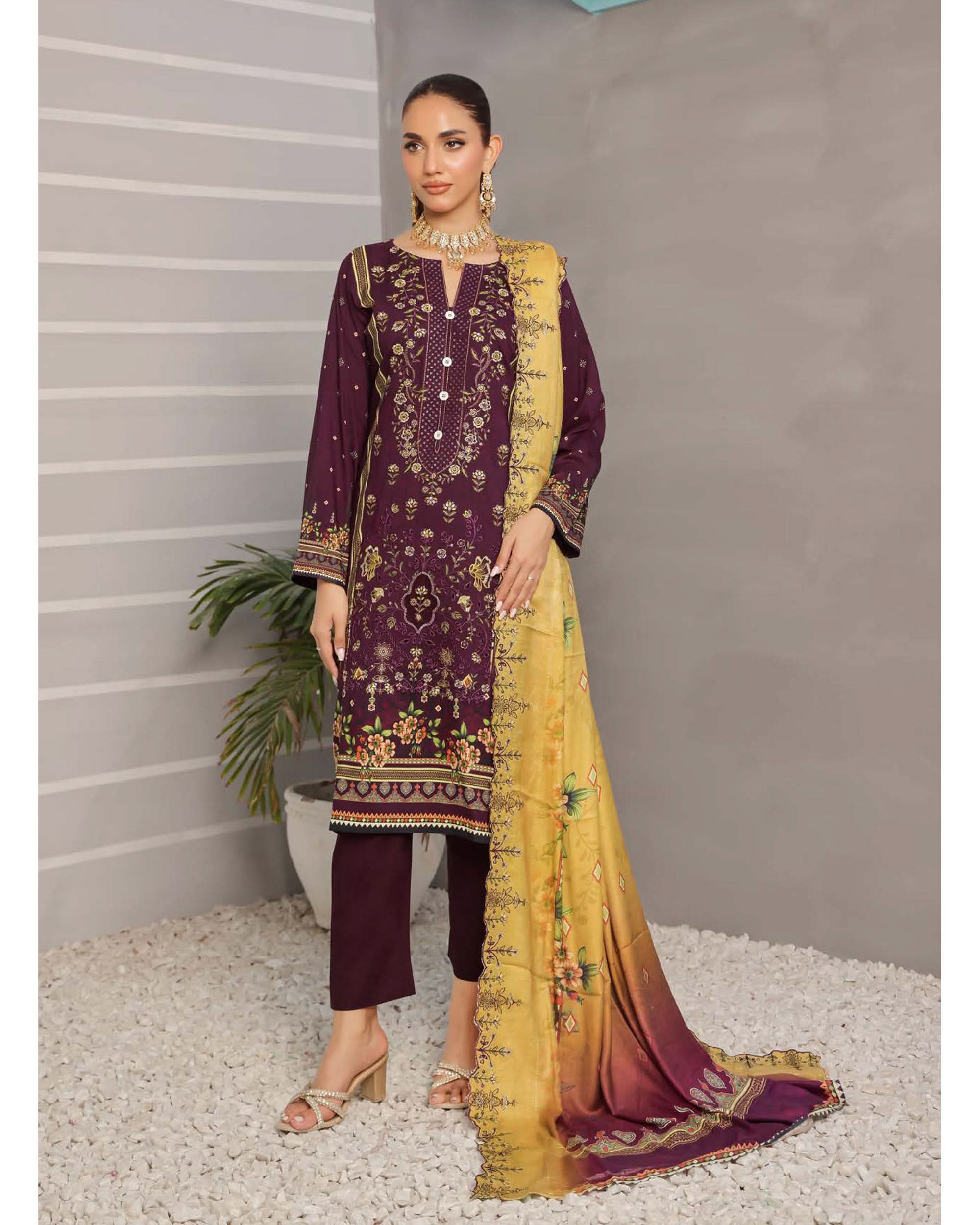 Nazia By RA-Bin Hameed Emboridered Linen Unstitched 3Pcs Suit - TS-2024, Women, 3Pcs Shalwar Suit, Rana Arts, Chase Value