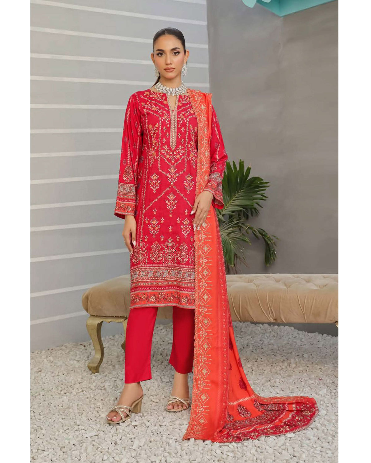Nazia By RA-Bin Hameed Emboridered Linen Unstitched 3Pcs Suit - TS-2030, Women, 3Pcs Shalwar Suit, Rana Arts, Chase Value