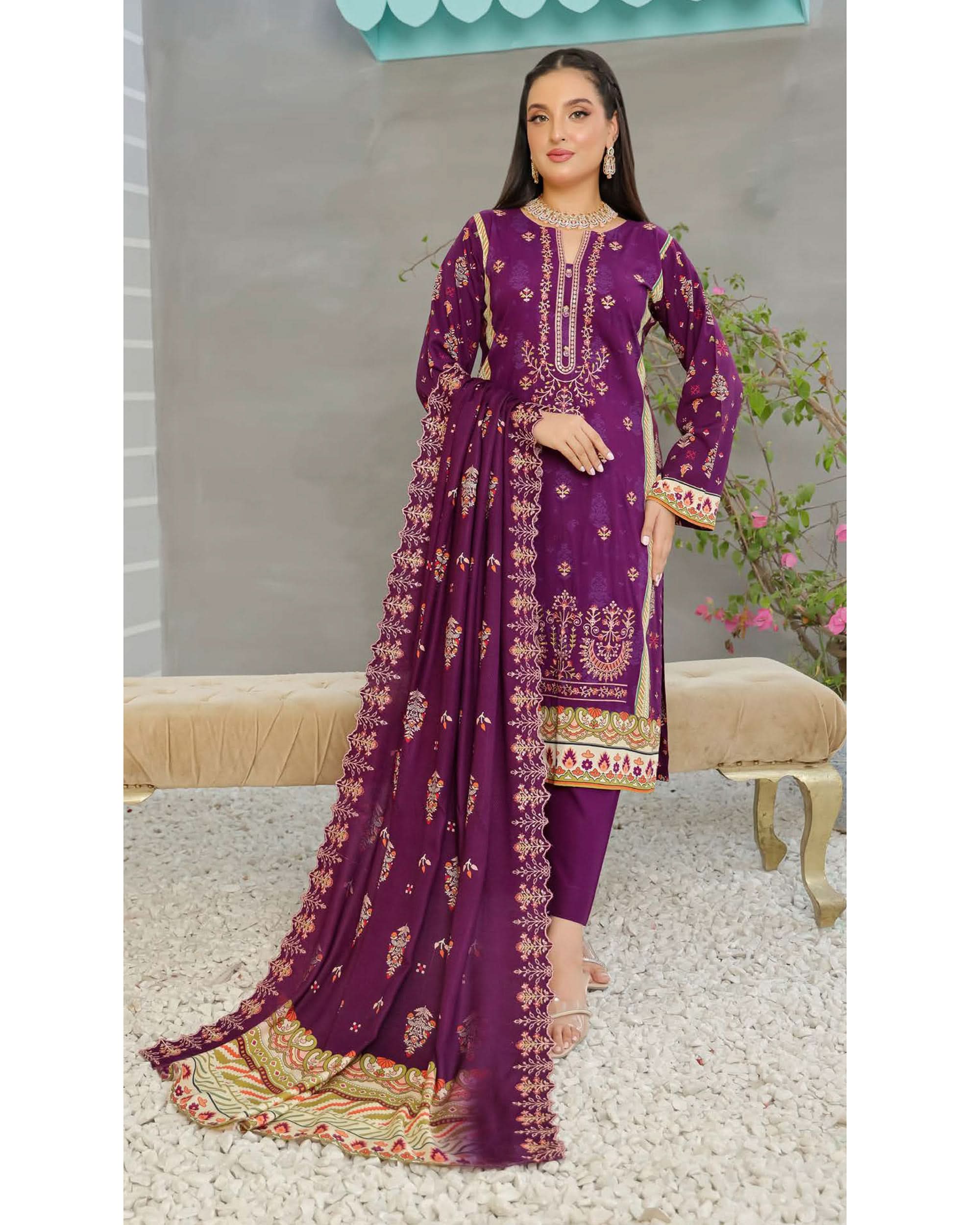 Nazia By RA-Bin Hameed Emboridered Linen Unstitched 3Pcs Suit - SF-2021, Women, 3Pcs Shalwar Suit, Rana Arts, Chase Value