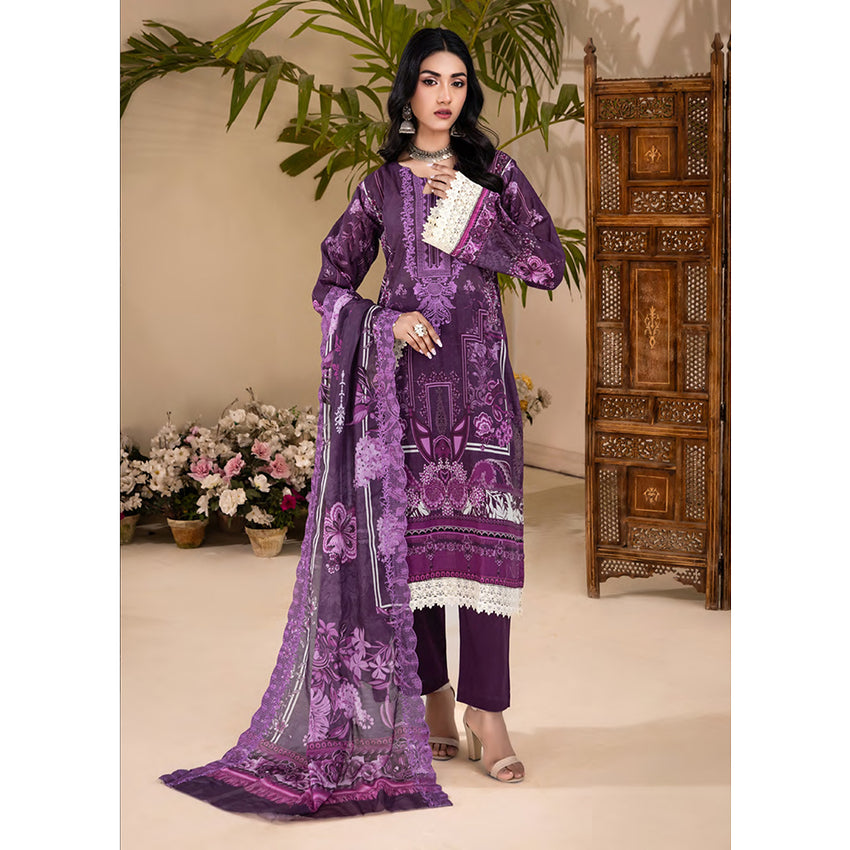 Ruby Lawn Printed Embroidered Unstitched 3Pcs Suit - 8, Women, 3Pcs Shalwar Suit, Zesh Textile, Chase Value