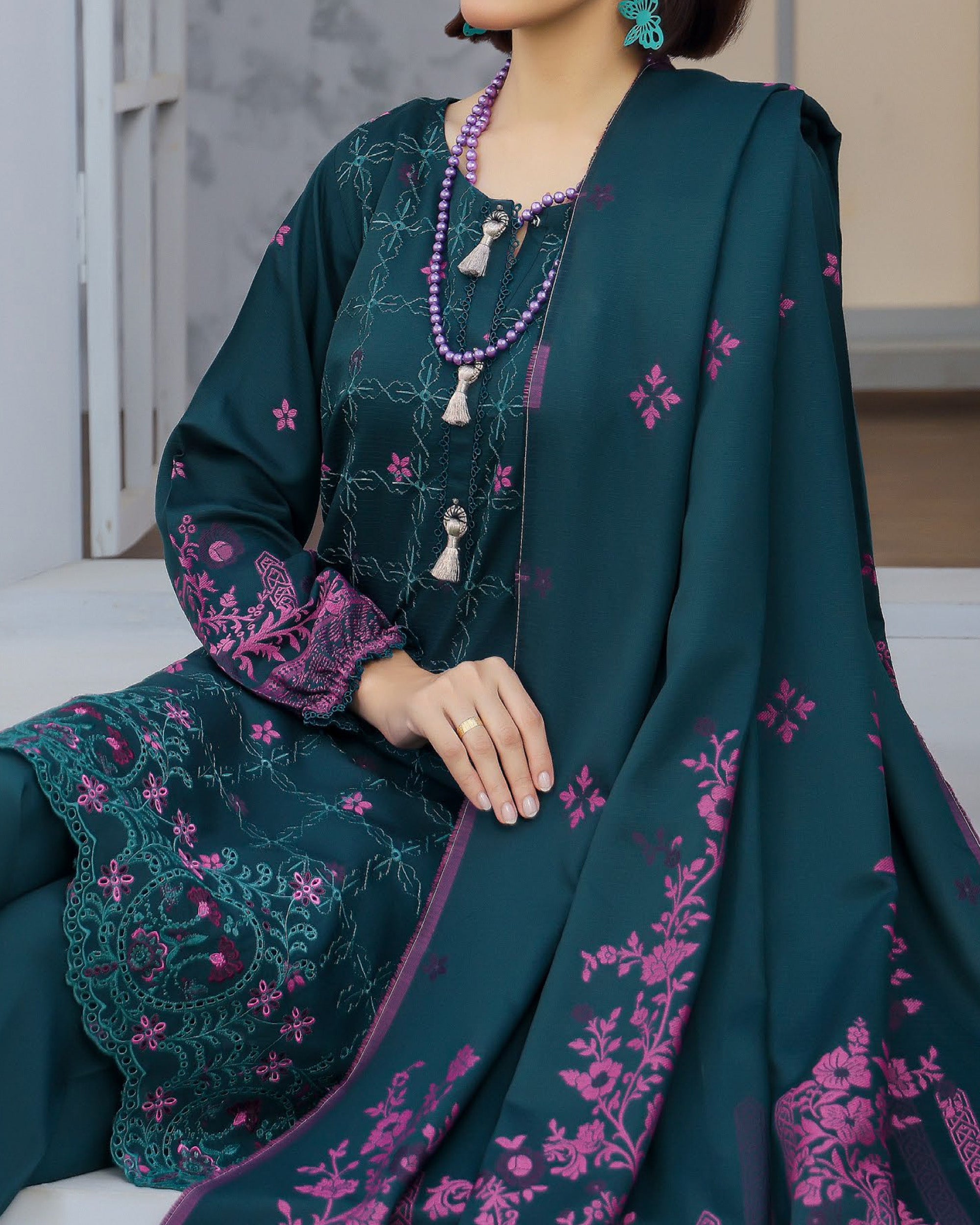 RA-Bin Hameed Noori Viscose Luxury Jacquard Suit - 3 Pc