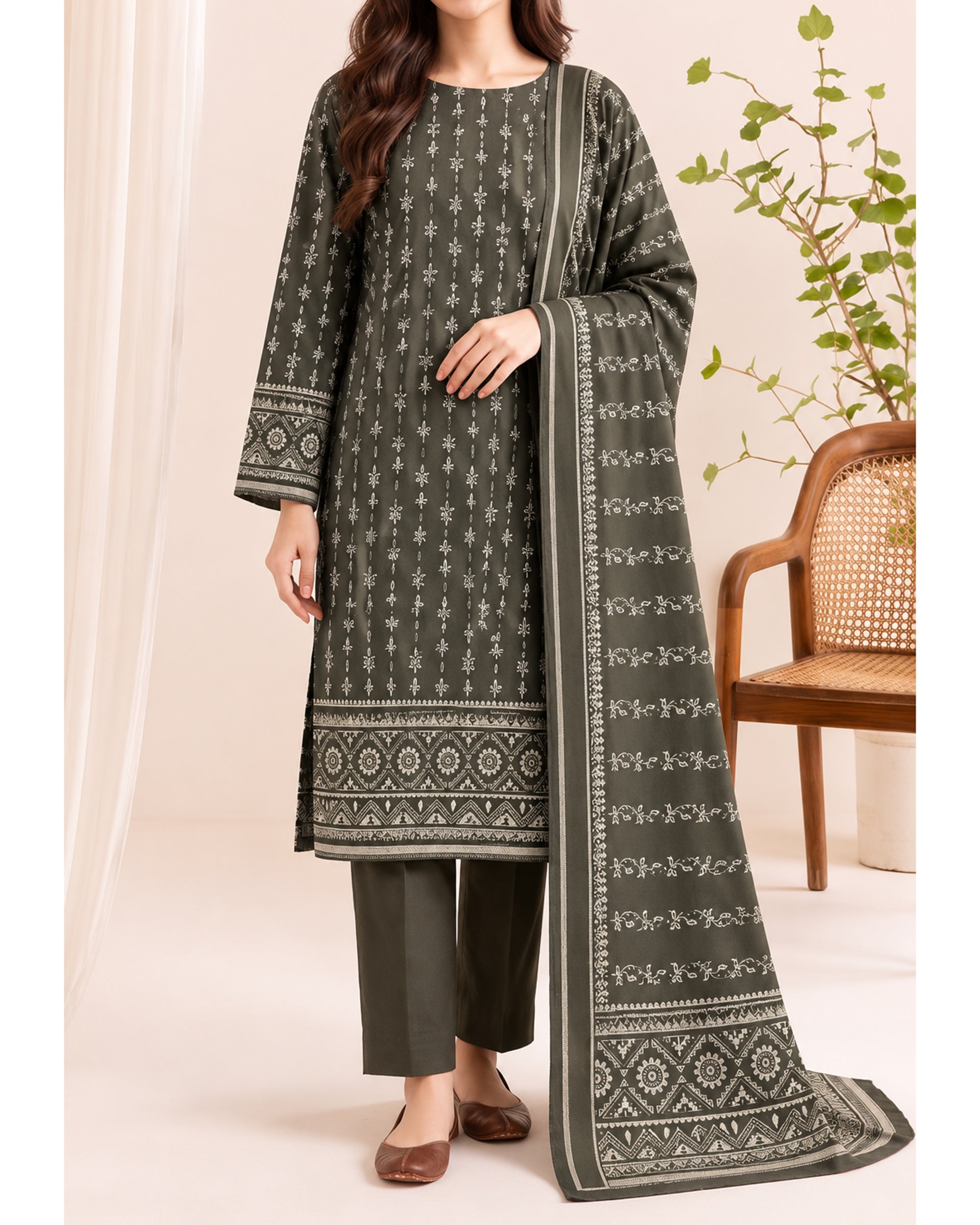 VS Pashmina Exclusive Printed Suit - 3 Pc by VS Textile