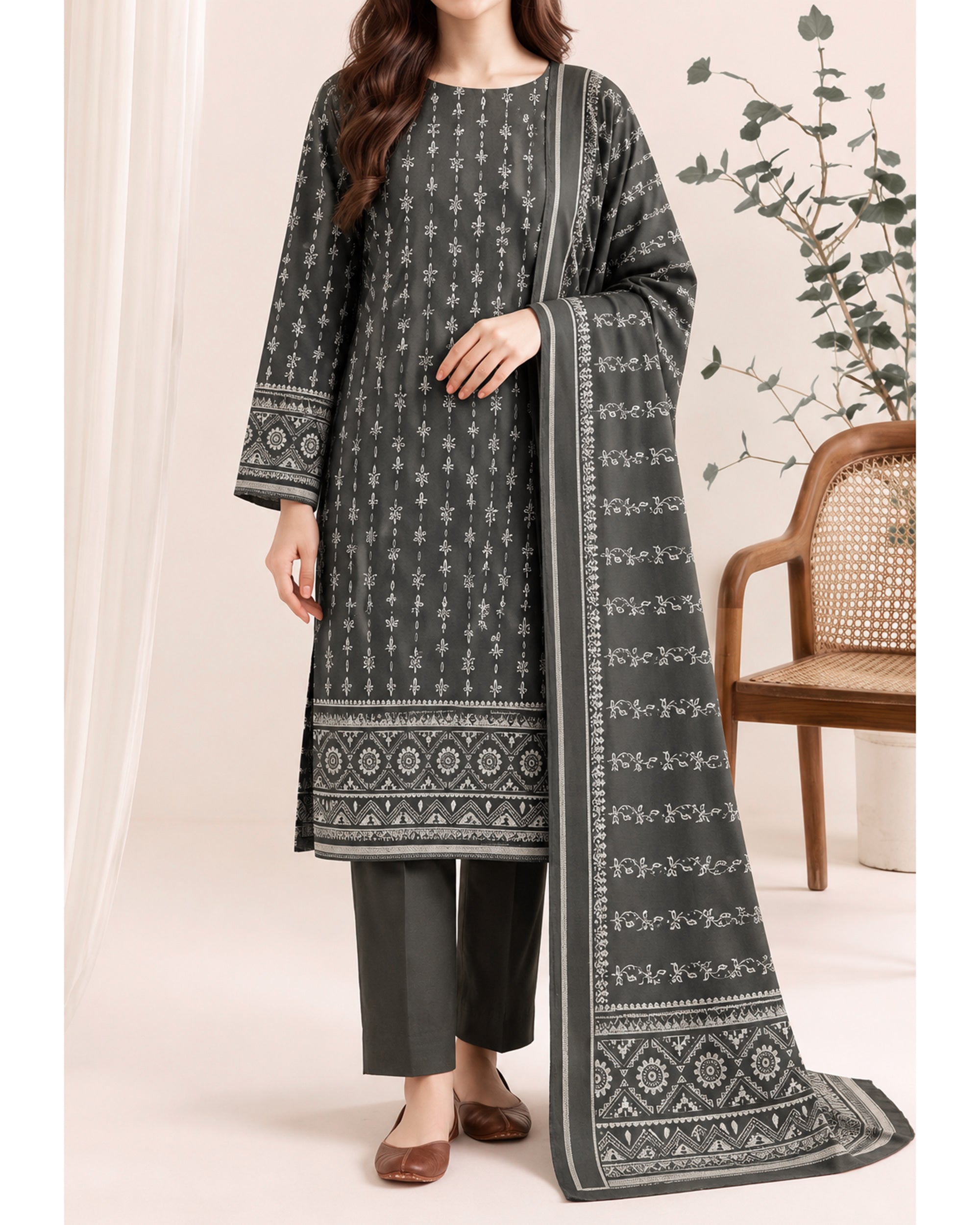VS Pashmina Exclusive Printed Suit - 3 Pc by VS Textile