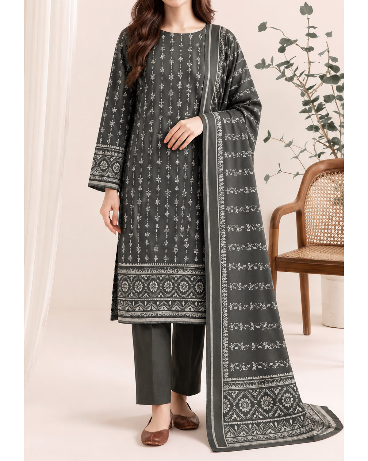 VS Pashmina Exclusive Printed Suit - 3 Pc by VS Textile