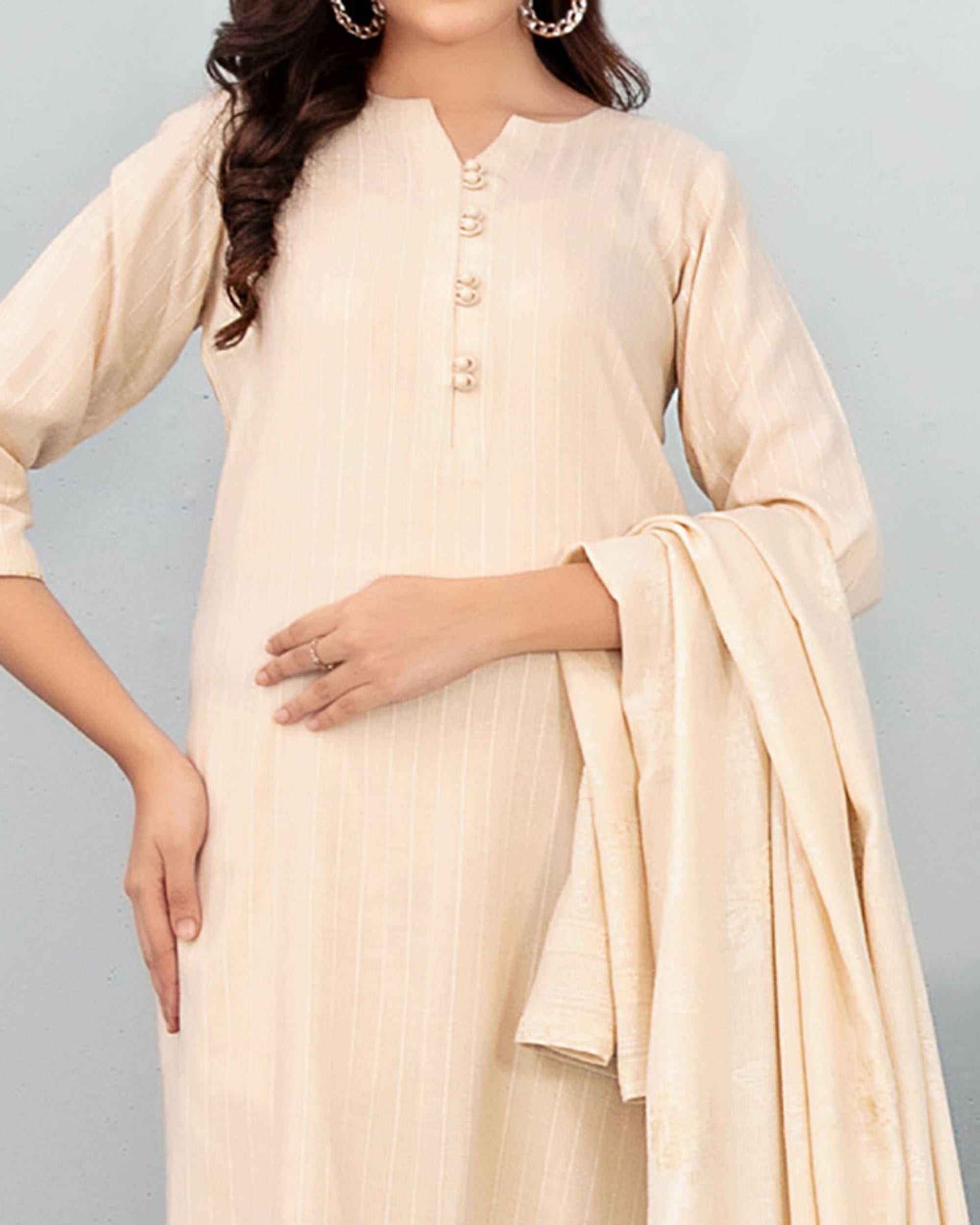 Tawakkal Onaya Leather Peach Printed Suit with Shawl - 3 Pc