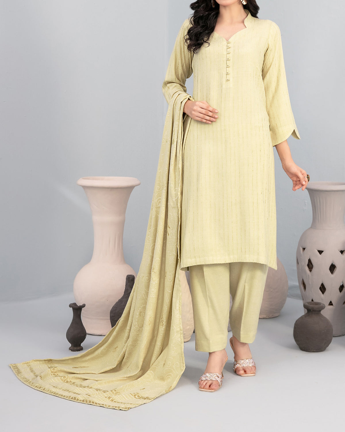 Tawakkal Onaya Leather Peach Printed Suit with Shawl - 3 Pc