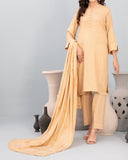 Tawakkal Onaya Leather Peach Printed Suit with Shawl - 3 Pc