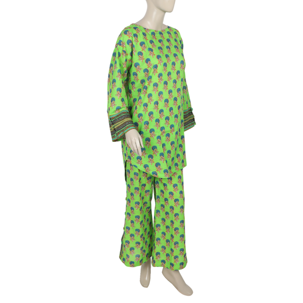 Eminent Women's Khaddar Stitched 2pcs Suit - Parrot & Green