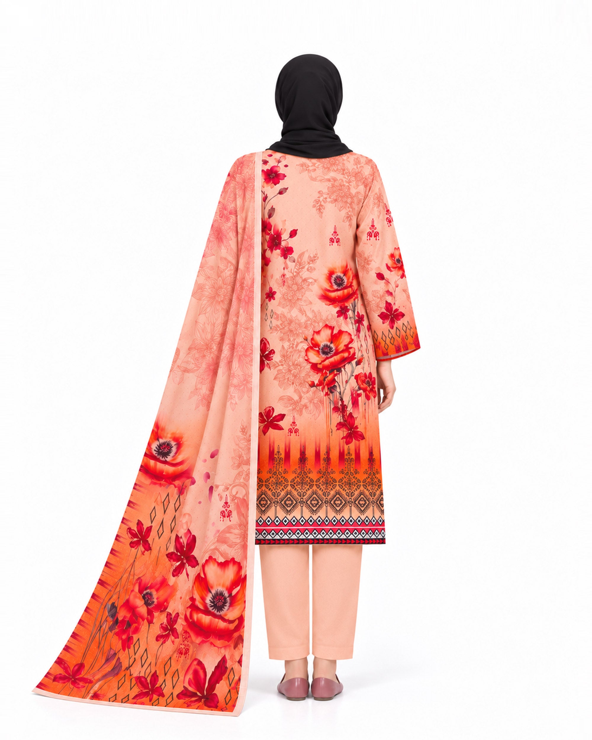 Al Jannat Karandi Printed Suit - 3 Pc