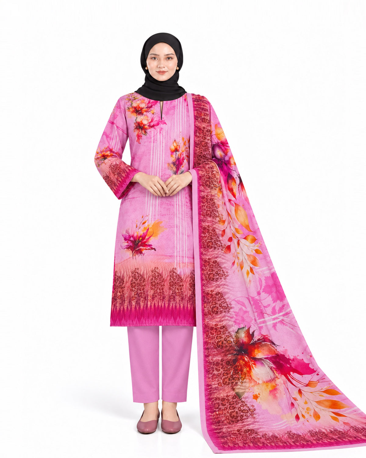 Al Jannat Karandi Printed Suit - 3 Pc