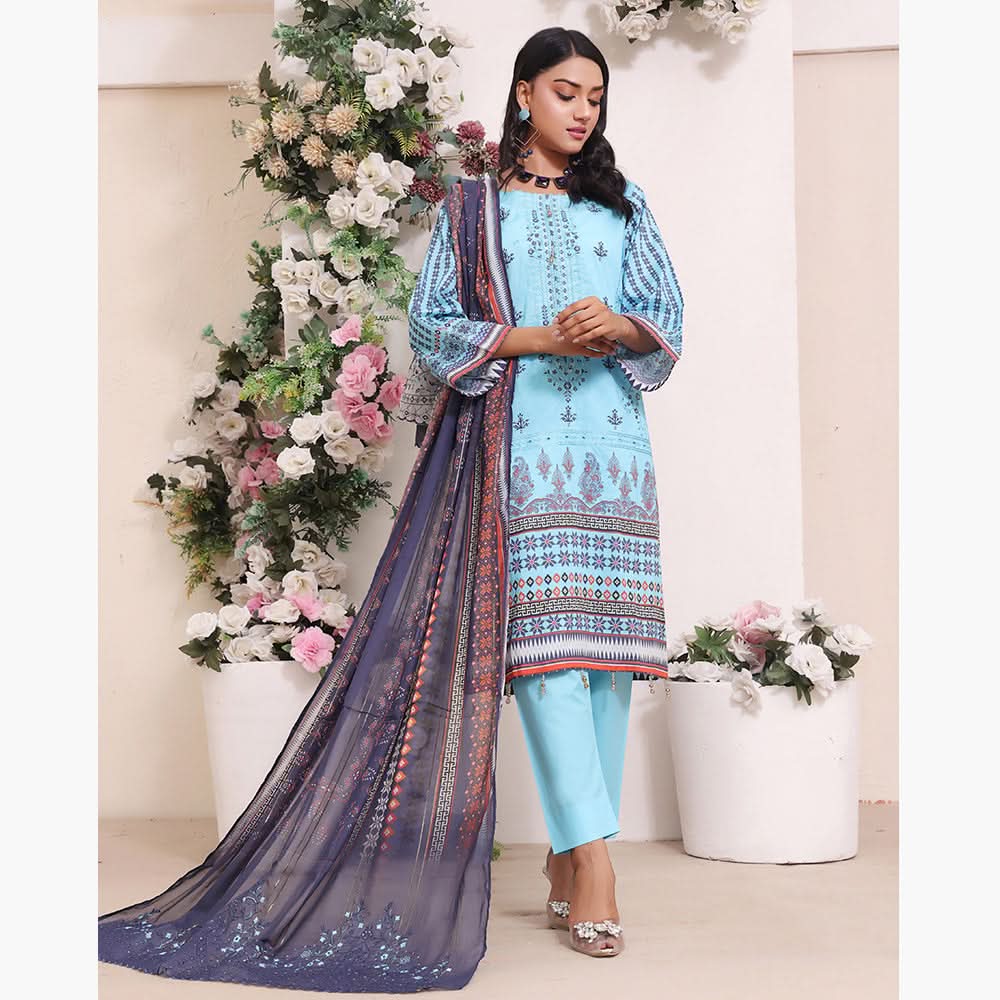 Esra Lawn Digital Printed Embroidered 3Pcs Unstitched Suit - 5, Women, 3Pcs Shalwar Suit, Rana Arts, Chase Value