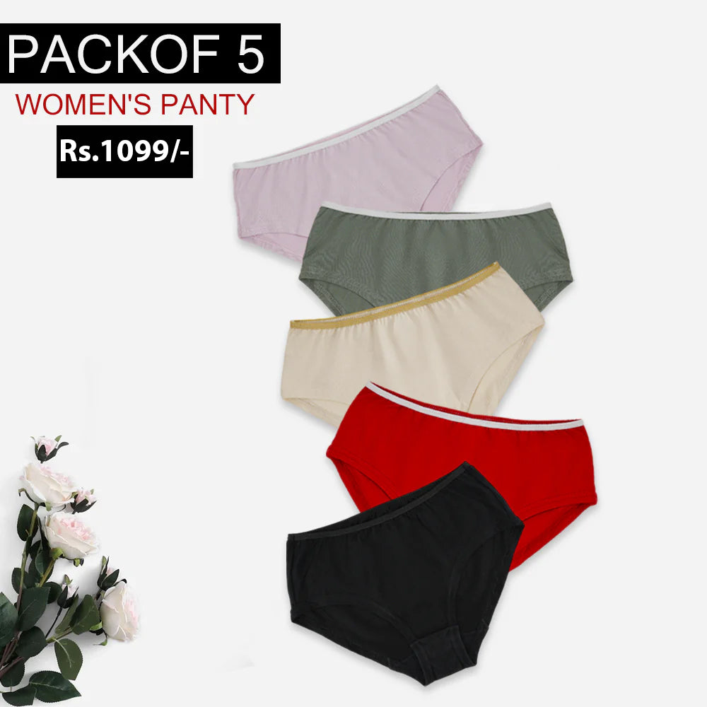 Women's Valuables Pack of 5 Panty Plain, Women Panties, Chase Value, Chase Value