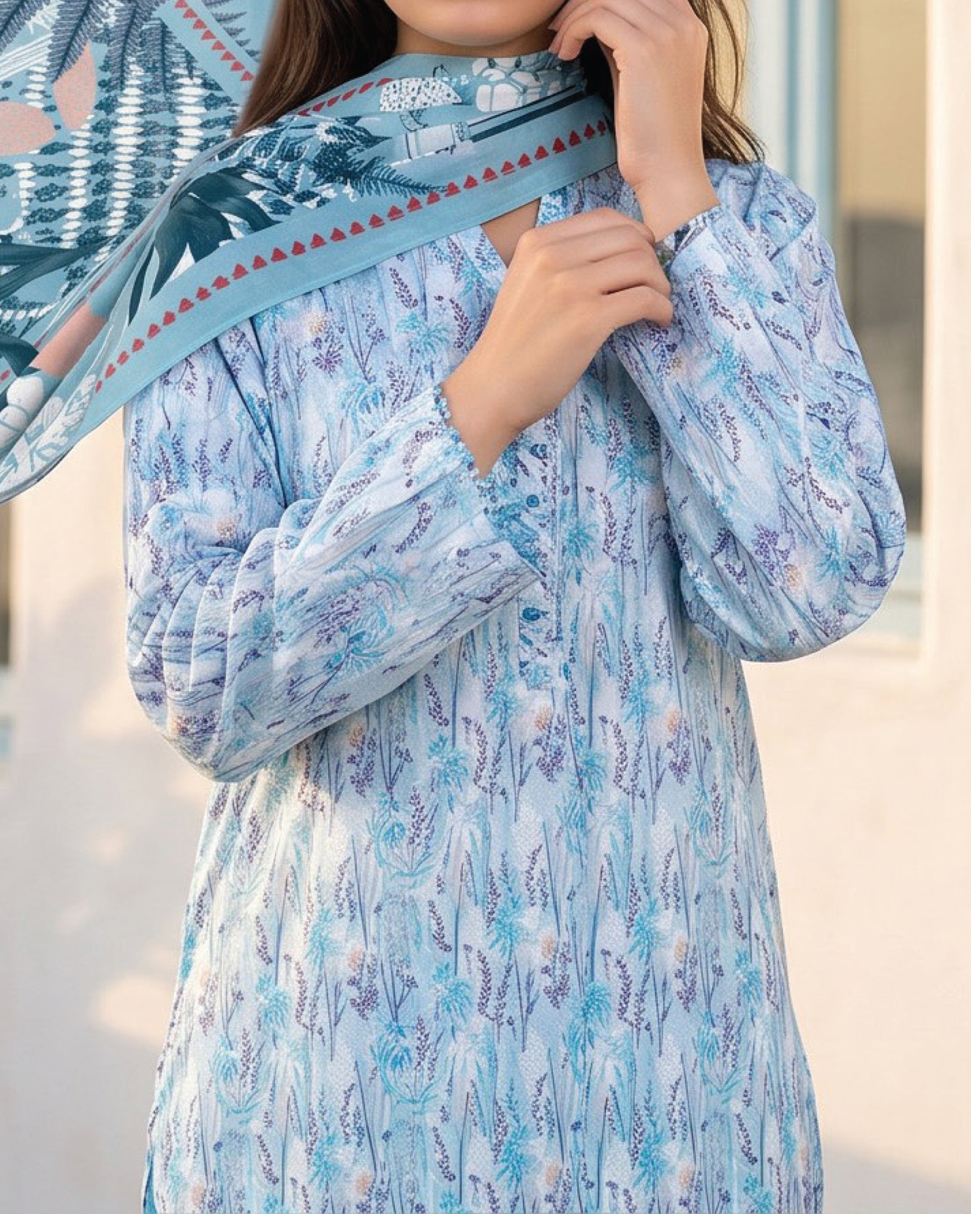 Salina Cambric Mid Summer Digital Printed Suit - 3 Pc