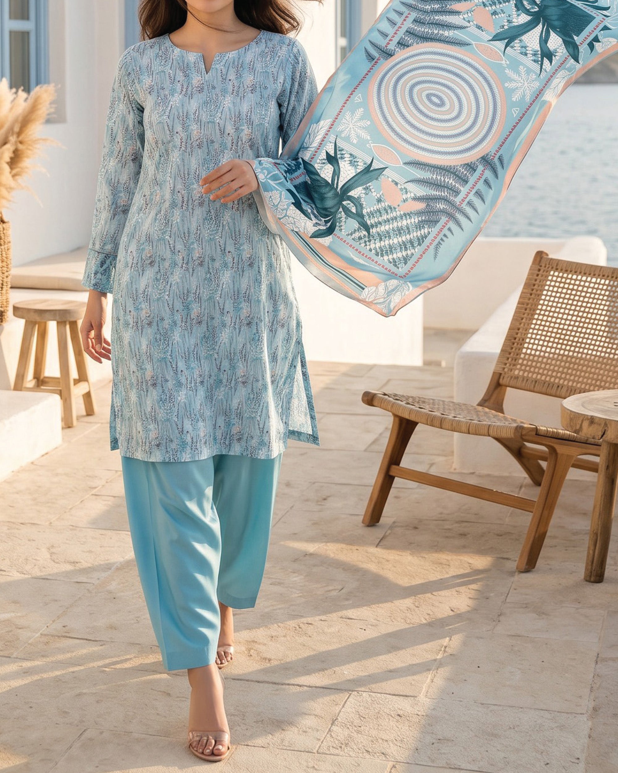 Salina Cambric Mid Summer Digital Printed Suit - 3 Pc