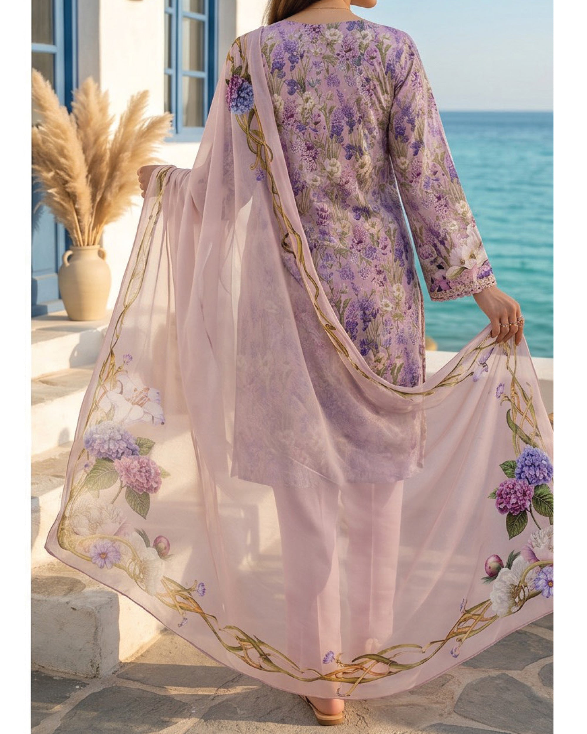 Salina Cambric Mid Summer Digital Printed Suit - 3 Pc