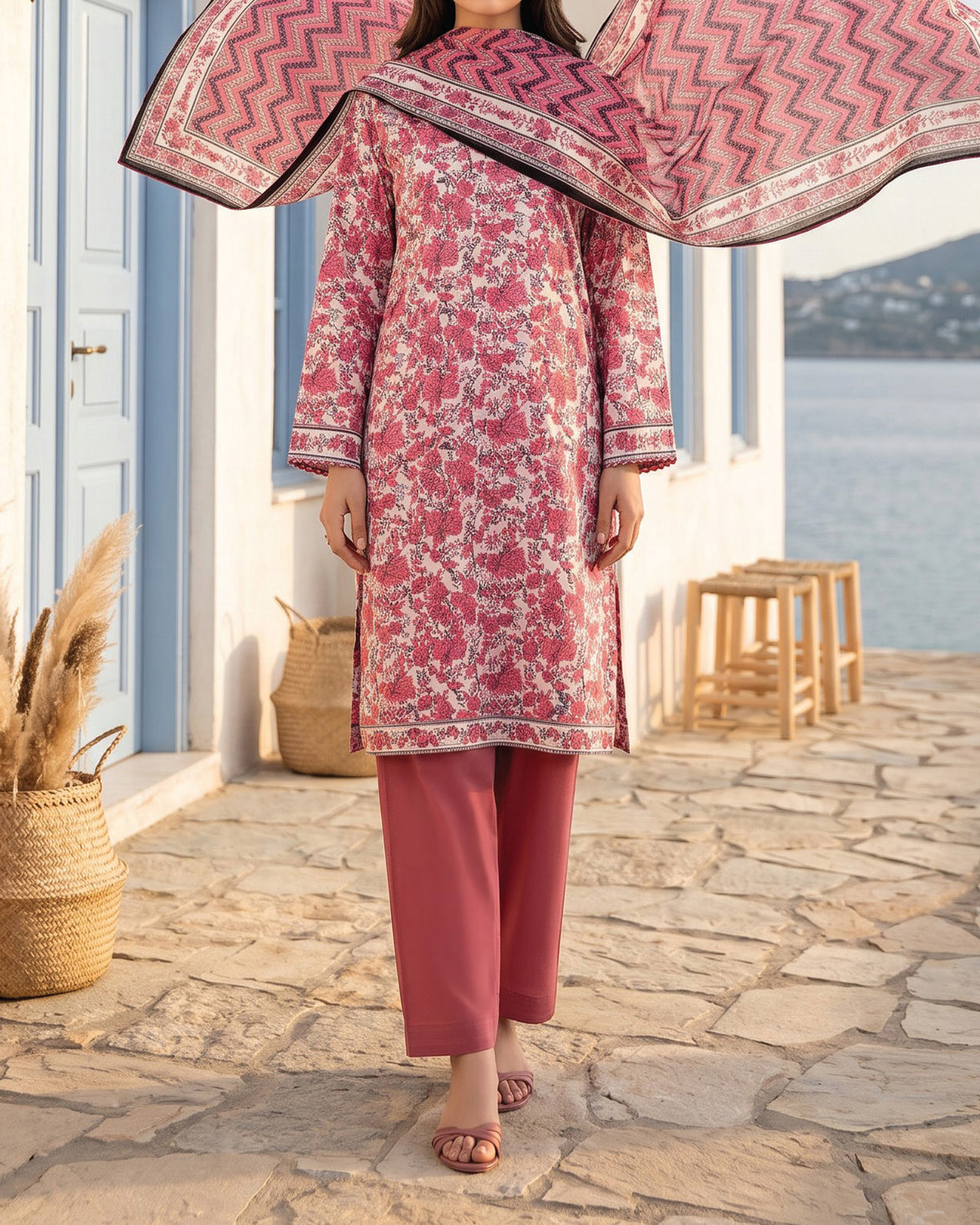 Salina Cambric Mid Summer Digital Printed Suit - 3 Pc