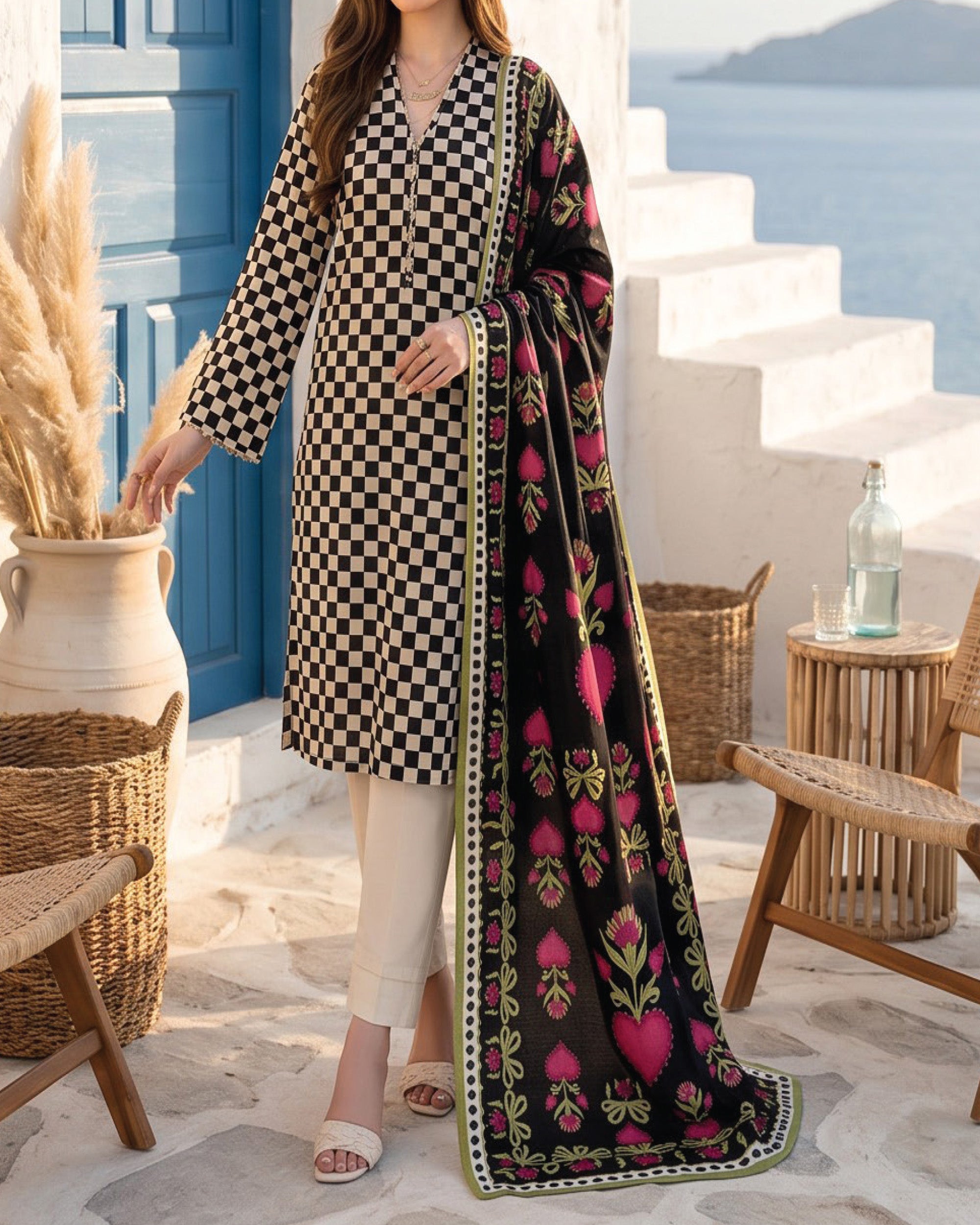 Salina Cambric Mid Summer Digital Printed Suit - 3 Pc