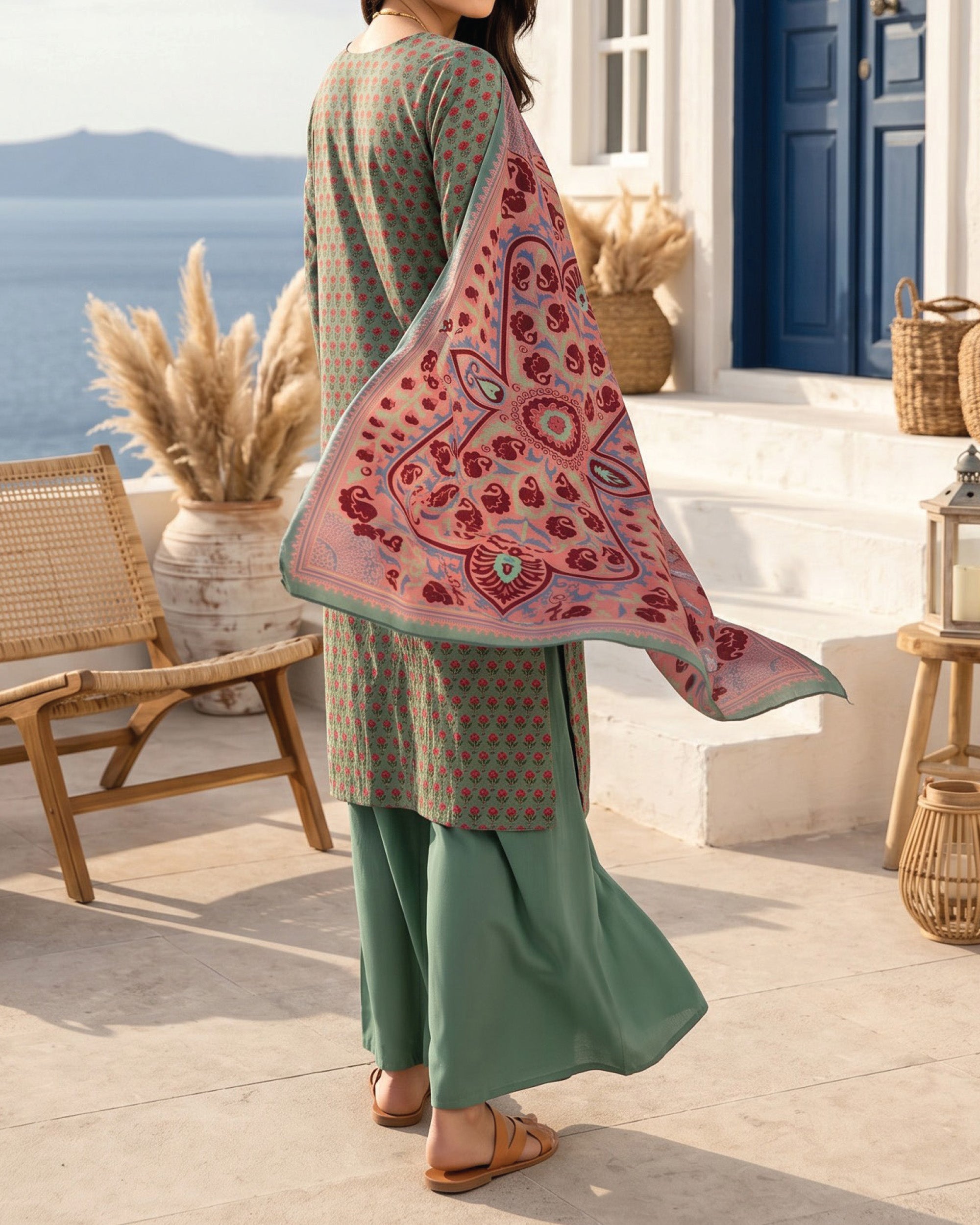 Salina Cambric Mid Summer Digital Printed Suit - 3 Pc