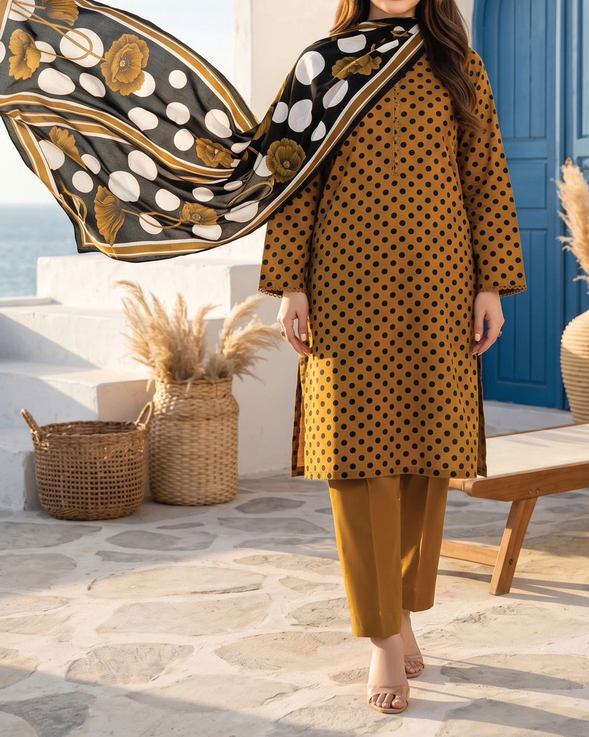 Salina Cambric Mid Summer Digital Printed Suit - 3 Pc